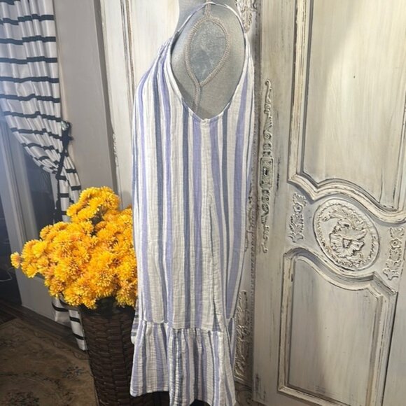Beachlunchlounge Striped Sleeveless Dress with Ruffle Hem 100% Cool Cotton - Picture 5 of 8